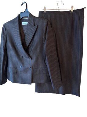 Max Mara Womens Subtle Pin Stripe Skirt Suit Size 14 Brown Fully Lined Vintage